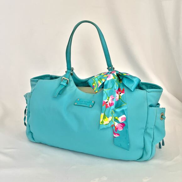 KATE SPADE Nylon and Leather Large Turquoise Shoulder Bag - Picture 1 of 15